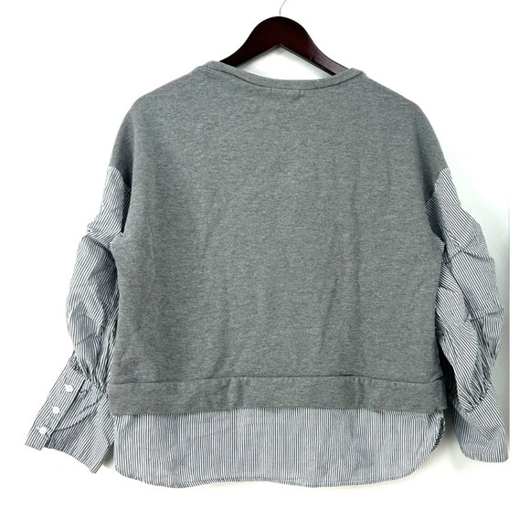 Mello Day Women Sweatshirt Heather Gray Striped Top Pleated Ruched Sz L 1167T1 - Picture 5 of 12